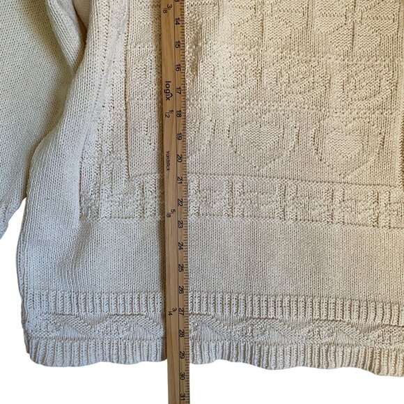 Vintage Cream Knitted Turtleneck Sweater Women's Large With Heart Pattern Design - Picture 5 of 8